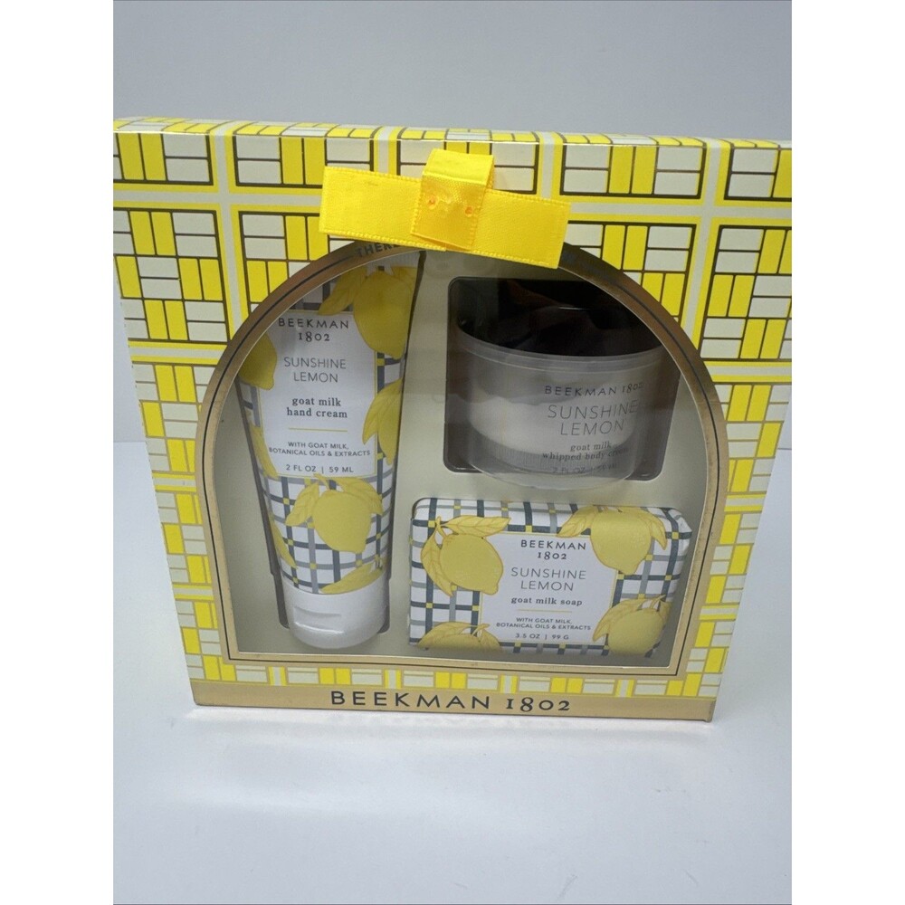 Beekman 1802 Sunshine Lemon Boxed 3pc Gift Set Soap Hand Cream Whip Body Cream